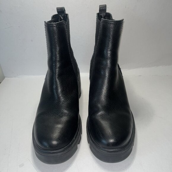 Black Leather Lug Chelsea Boot Booties Womens Size 10 Splendid 3" Heel Platform - Picture 4 of 8